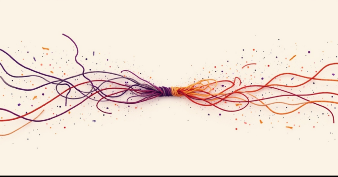adhd-adults-explained איור: סבך חוטי מחשבה מתפזרים שמתאחדים לקו אחד ברור